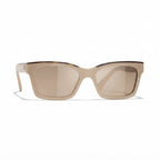 Chanel Women Square Beige & Tortoise Sunglasses