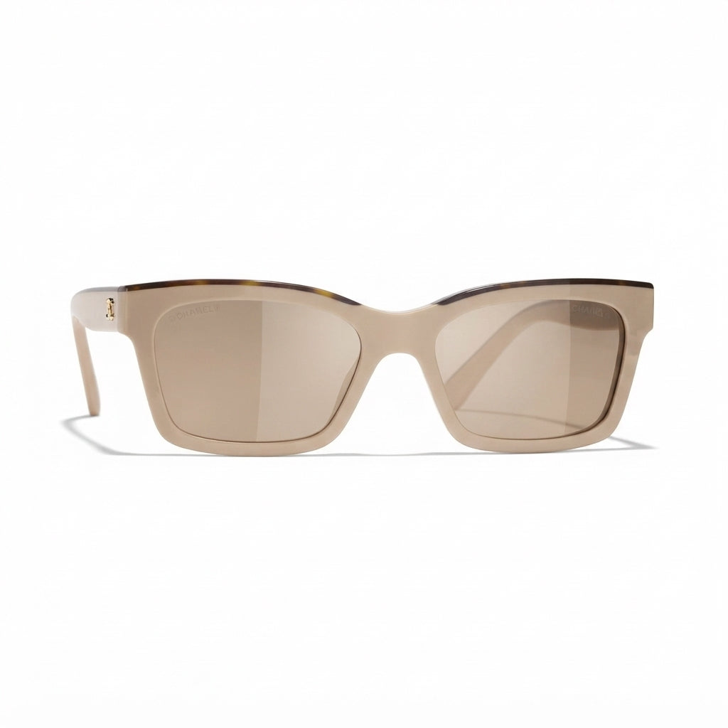 Chanel Women Square Beige & Tortoise Sunglasses