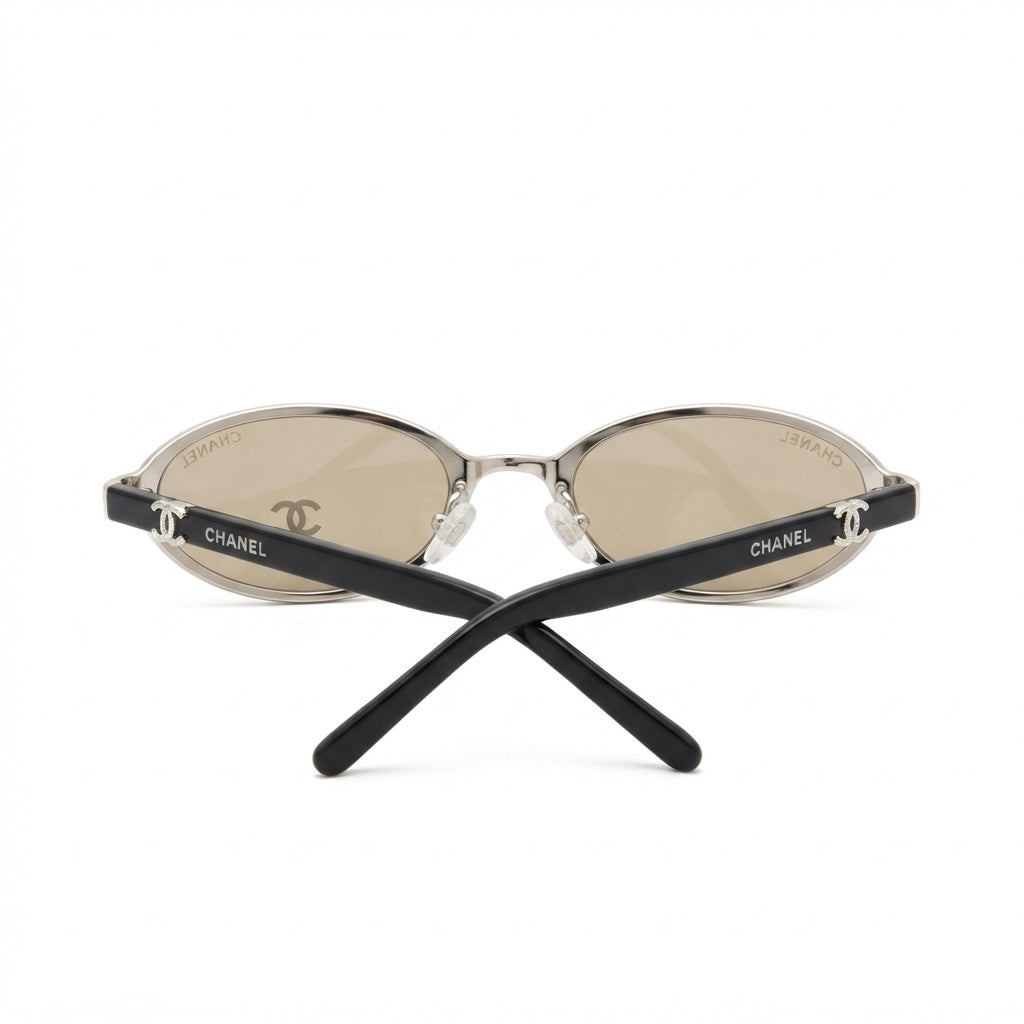 Chanel Women Oval Silver Frame Gray Tinted Sunglasses