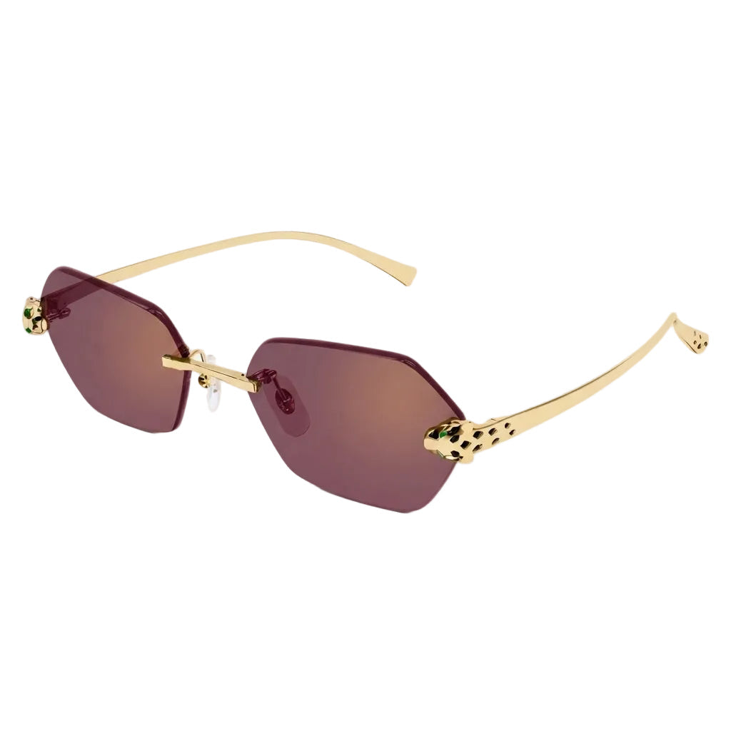 Cartier Panthère de C Women Rimless Hexagon-Frame Gold Tone Violet Sunglasses