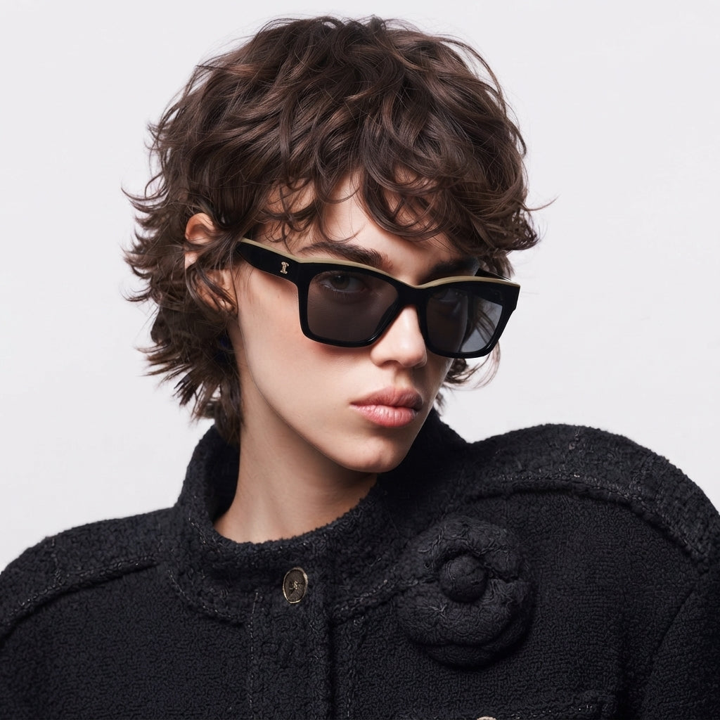 Chanel Women Square Black & Beige Sunglasses
