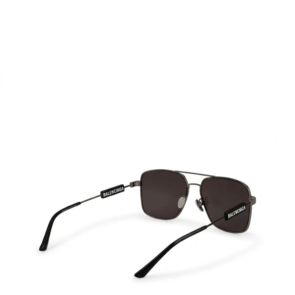 Balenciaga Men Tag BB0116SA Black / Grey Double-Bridge Square Aviator Sunglasses