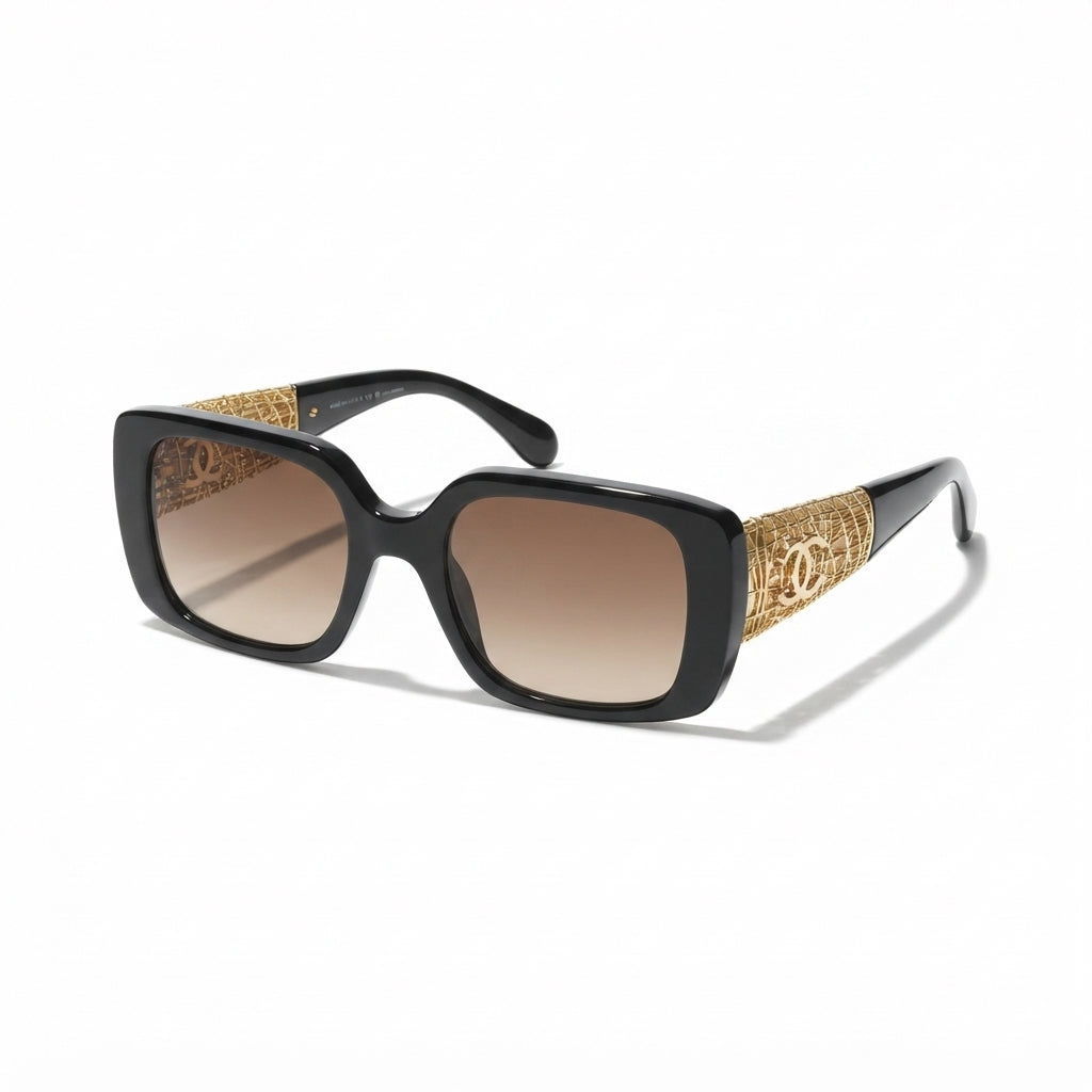 Chanel Women Square Black & Gold Jewel Sunglasses