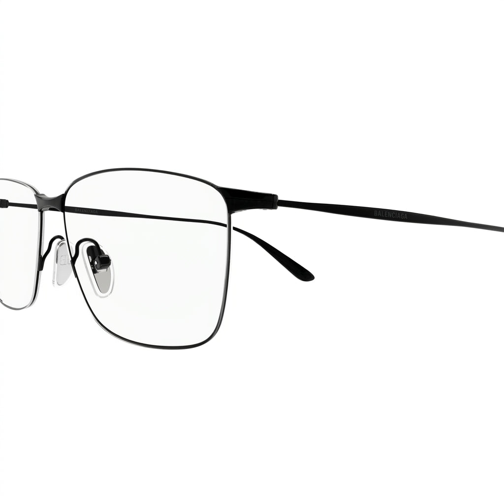 Balenciaga Men BB0415O Ultra-Thin Metal Rectangle Black Eyeglasses