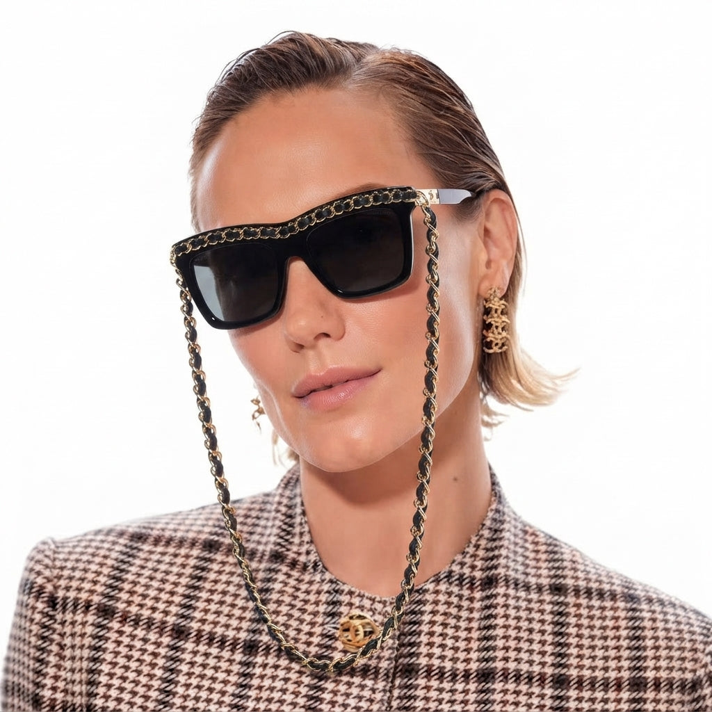 Chanel Women Rectangular Black Sunglasses