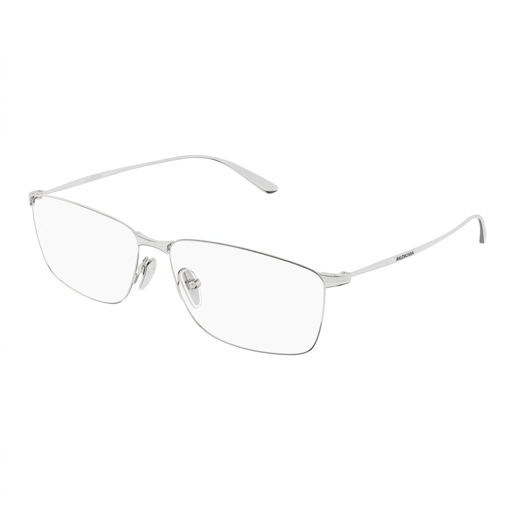 Balenciaga Men BB0415O Ultra-Thin Metal Rectangle Silver Eyeglasses