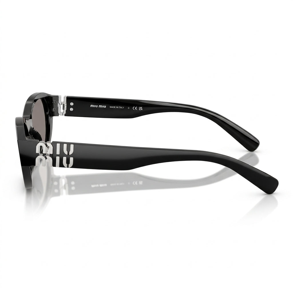 Miu Miu Women MU A03S Cat-Eye Glossy Black / Silver Logo Sunglasses