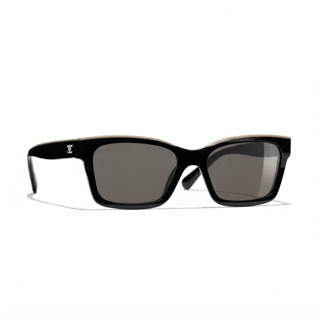 Chanel Women Square Black & Beige Sunglasses