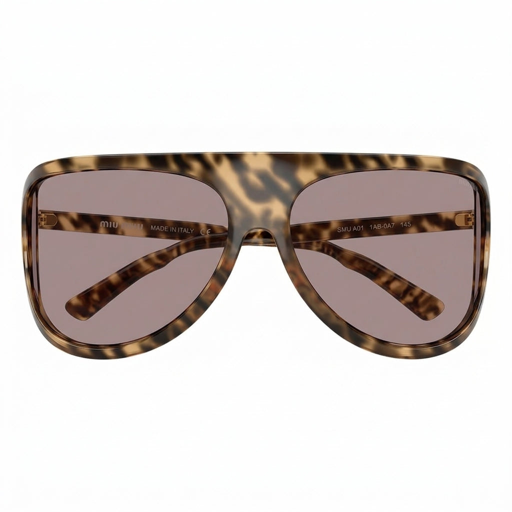 Miu Miu MU A01S Unisex Aviator Shield Honey Tortoise / Soft Grey-Mauve Sunglasses