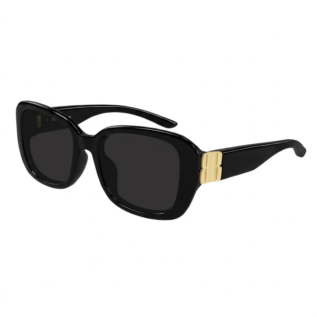 Balenciaga Women BB0508SK Everyday Rectangular Black / Gold Sunglasses