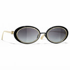 Chanel Women Oval Black Gold Gray Sunglasses