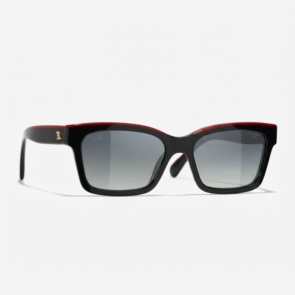 Chanel Women Square Black & Red Sunglasses