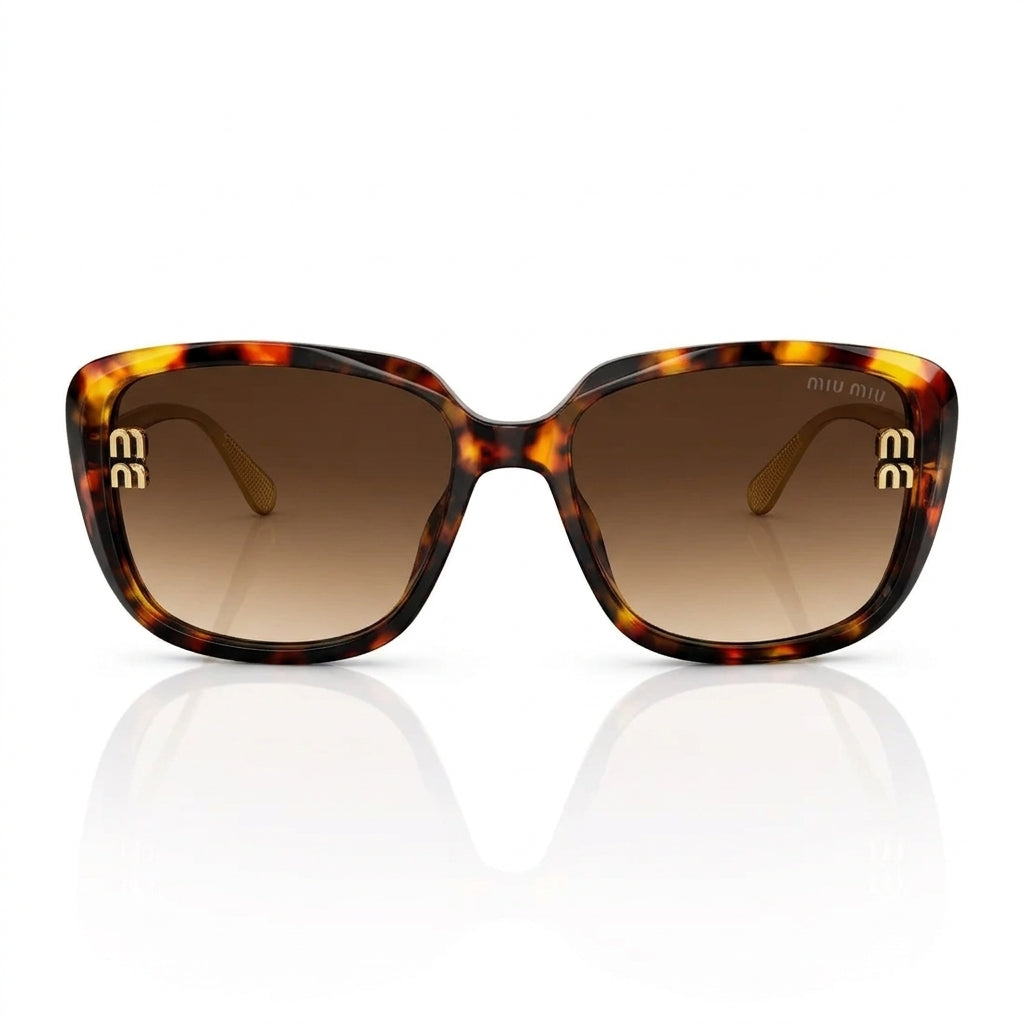 Miu Miu MU A08S Women Oversized Square Shield  Honey Tortoise / Brown Gradient Sunglasses 
