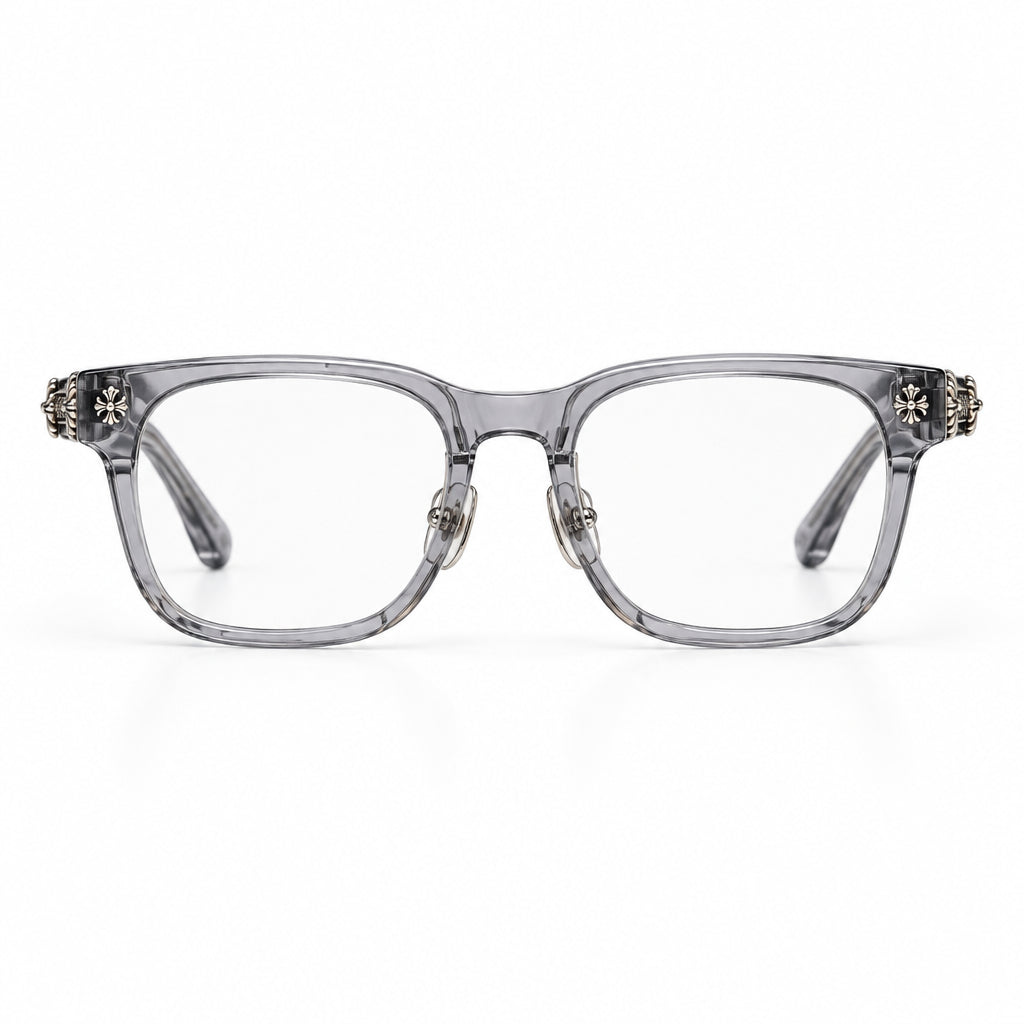 Chrome Hearts Unisex Transparent Grey & Silver Gothic Square Optical Glasses