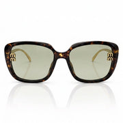 Miu Miu MU A08S Women Oversized Square Shield Dark Tortoise / Soft Green Sunglasses 