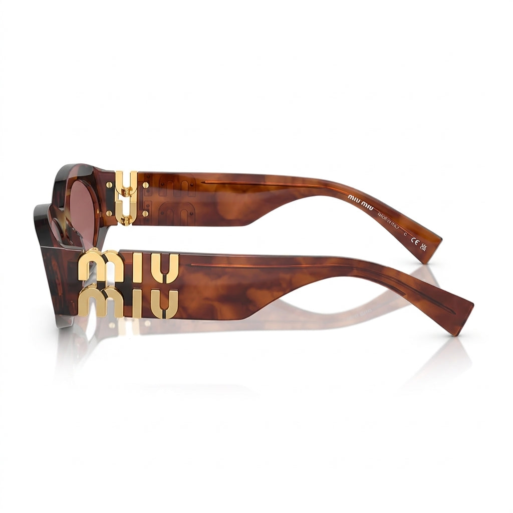 Miu Miu Women MU 11WS Glimpse Oval Striped Tobacco / Dark Violet Sunglasses