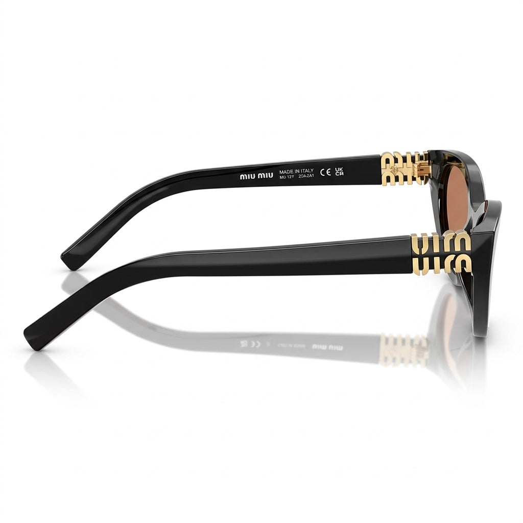 Miu Miu Women MU A04S Cat-Eye Glossy Black / Amber Brown Sunglasses