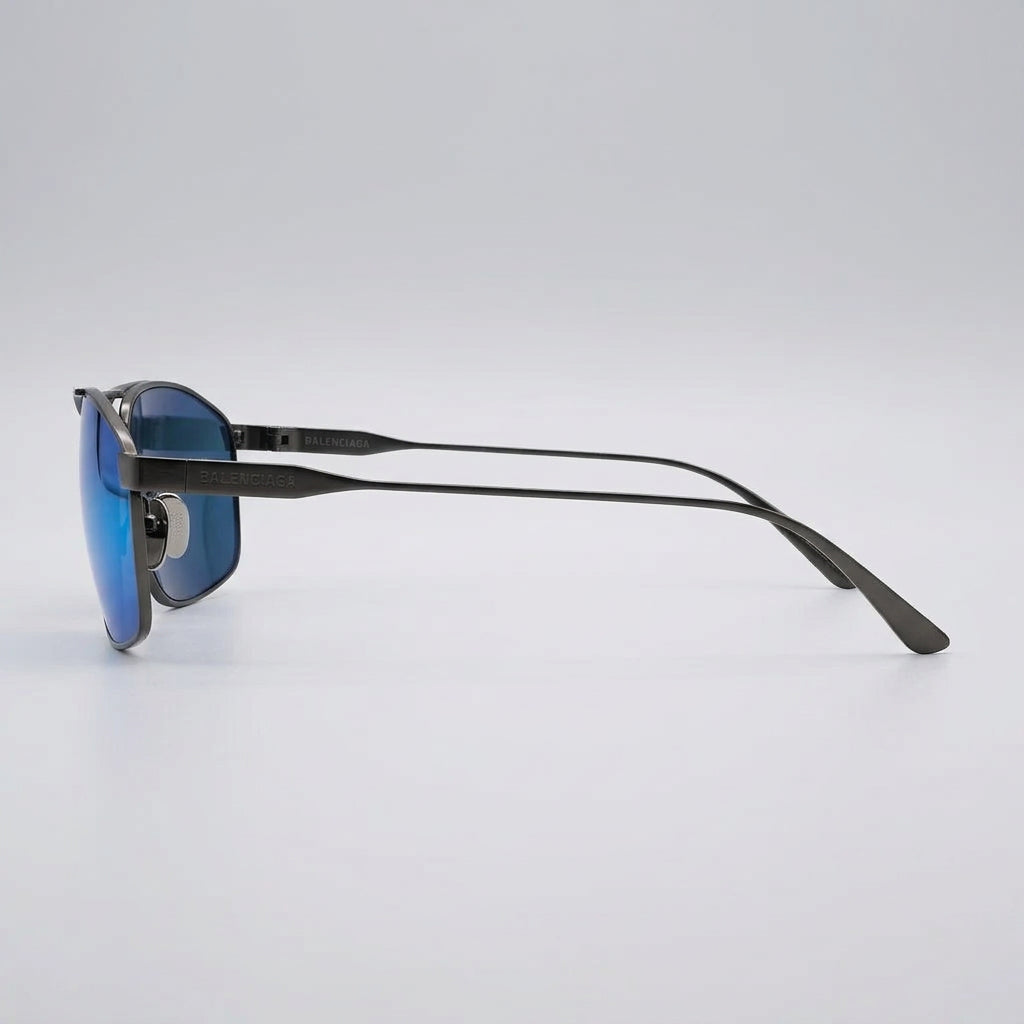 Balenciaga Men BB0416S 003 Gunmetal / Blue Geometric Metal Sunglasses