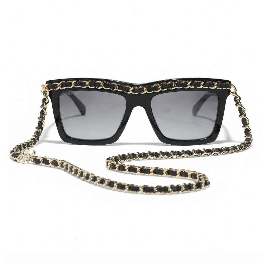 Chanel Women Rectangular Black Sunglasses