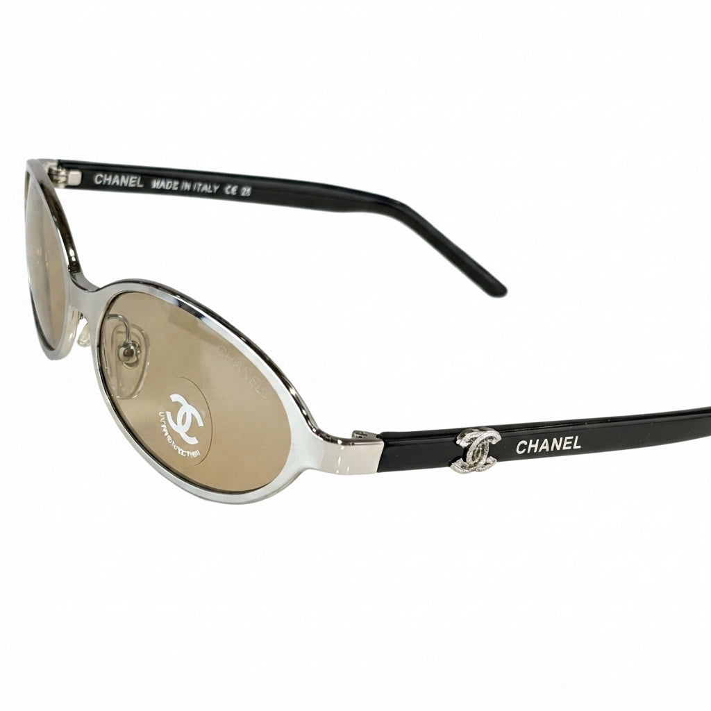 Chanel Women Oval Silver Frame Gray Tinted Sunglasses