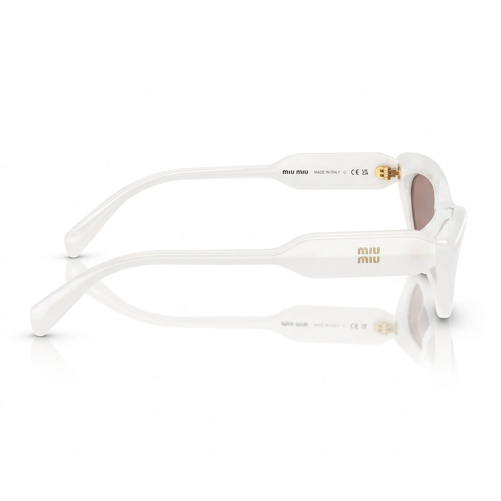 Miu Miu Women MU B11SU Cat-Eye Glossy Opal White / Mauve Sunglasses