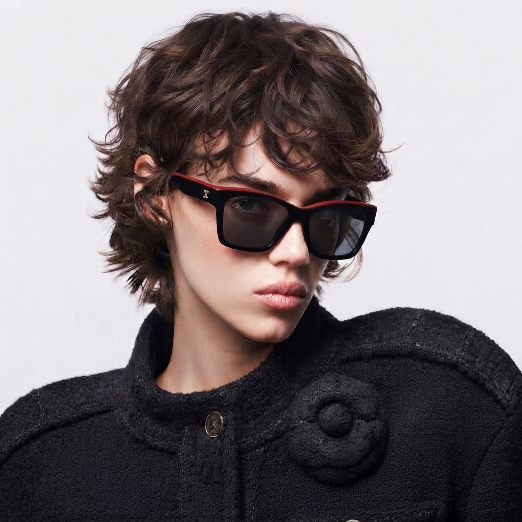 Chanel Women Square Black & Red Sunglasses