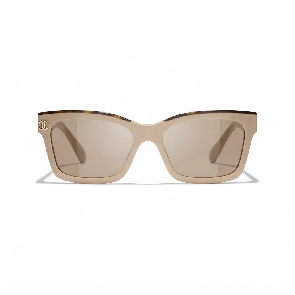 Chanel Women Square Beige & Tortoise Sunglasses