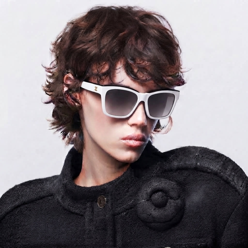Chanel Women Square Black & White Sunglasses