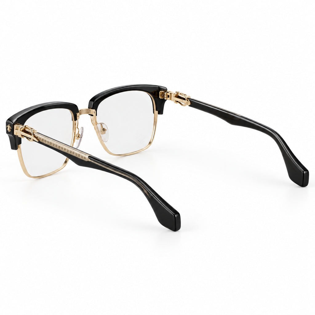  Chrome Hearts Unisex Black-Gold Titanium Semi-Rimless Optical Frames