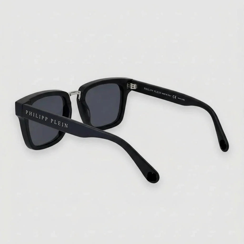 Philipp Plein Men Silver Bridge Matte Black Square Sunglasses