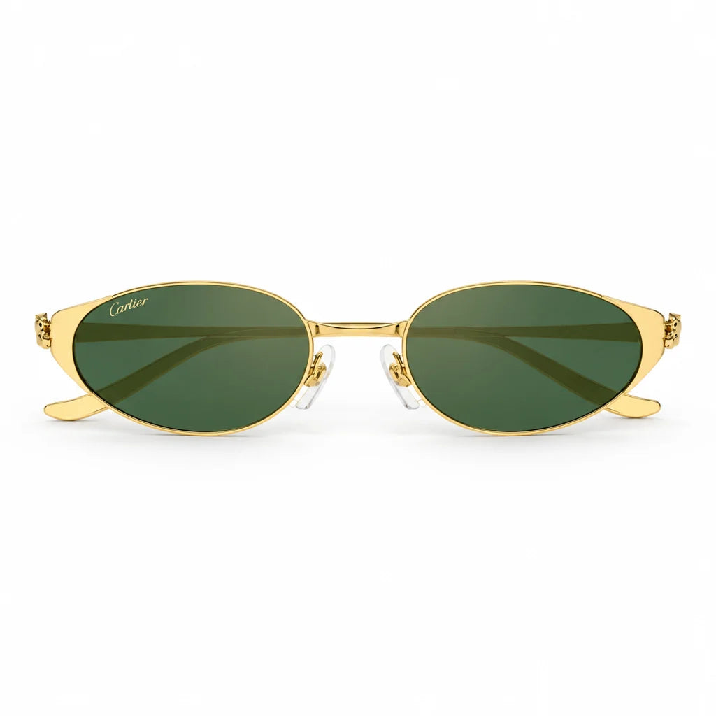 Cartier Panthère de C Women Oval Gold & Green Mirrored Lenses Sunglasses