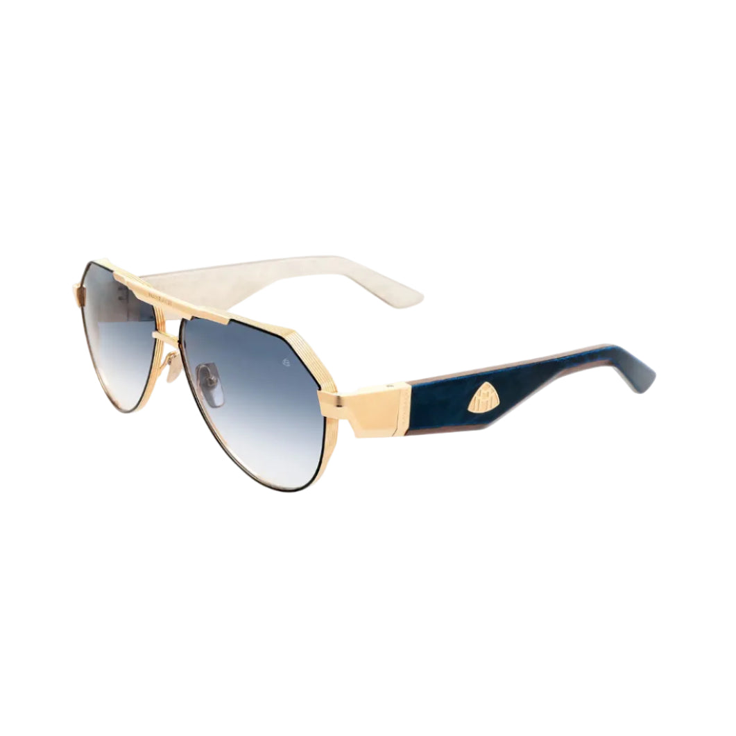 Maybach The King III Unisex 22K Gold / Black Lacquer Blue Sunglasses