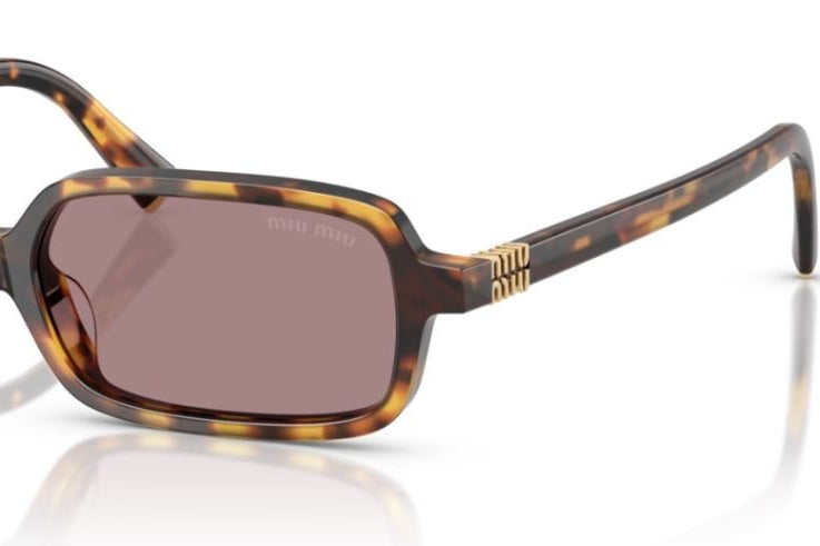 Miu Miu Regard MU 11Z Women Rectangular Honey Havana / Light Purple Brown Sunglasses