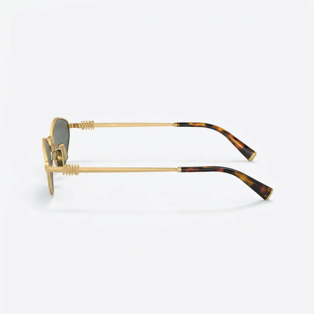 Miu Miu Women Gold Metal / Green Mirrored Sunglasses