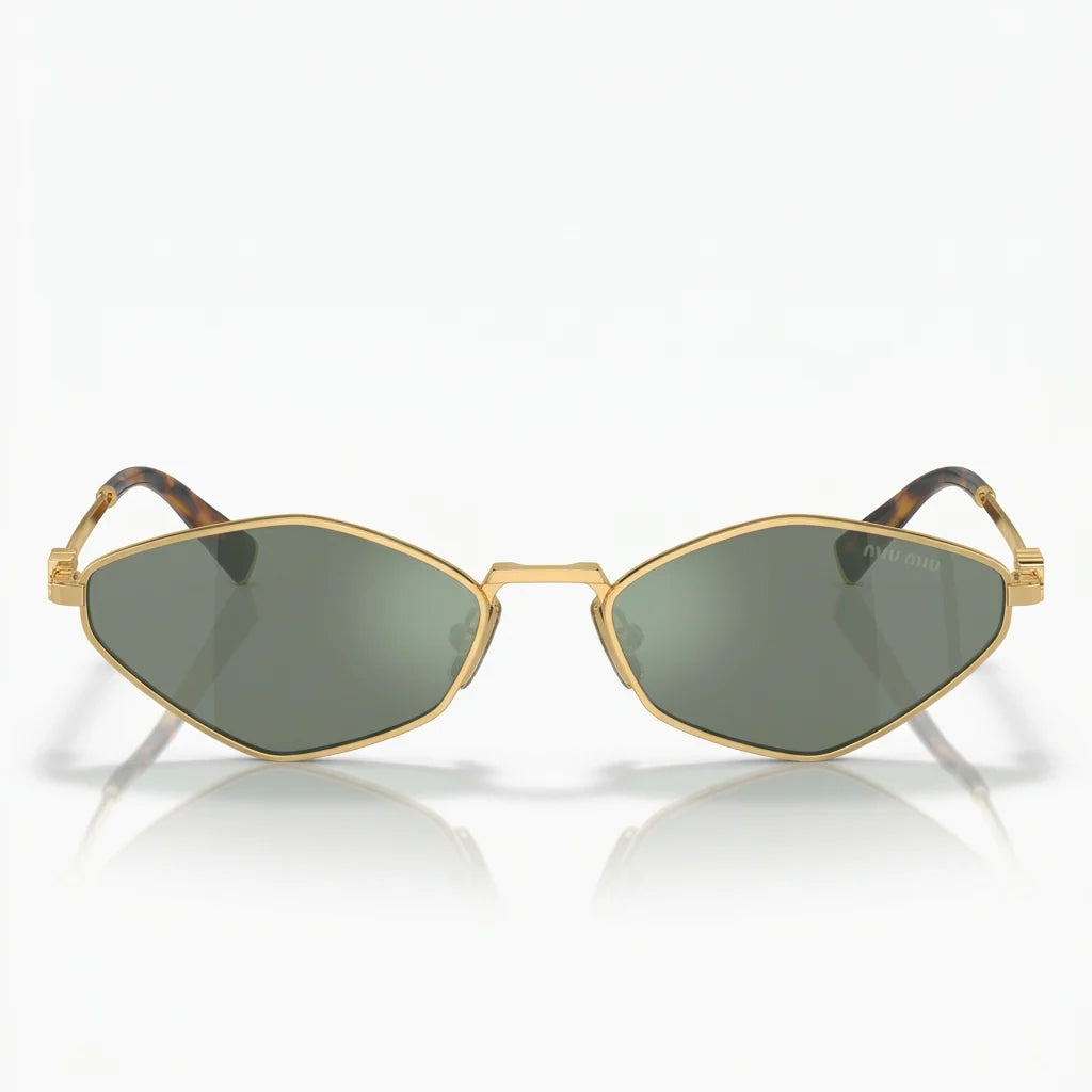 Miu Miu Women Gold Metal / Green Mirrored Sunglasses
