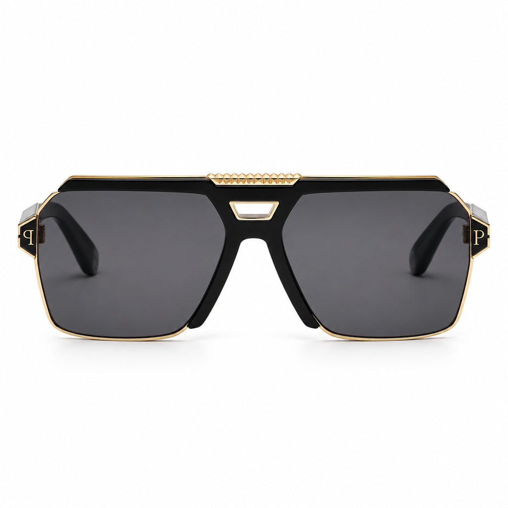 Philipp Plein Unisex Aviator Black / Rose Gold Sunglasses