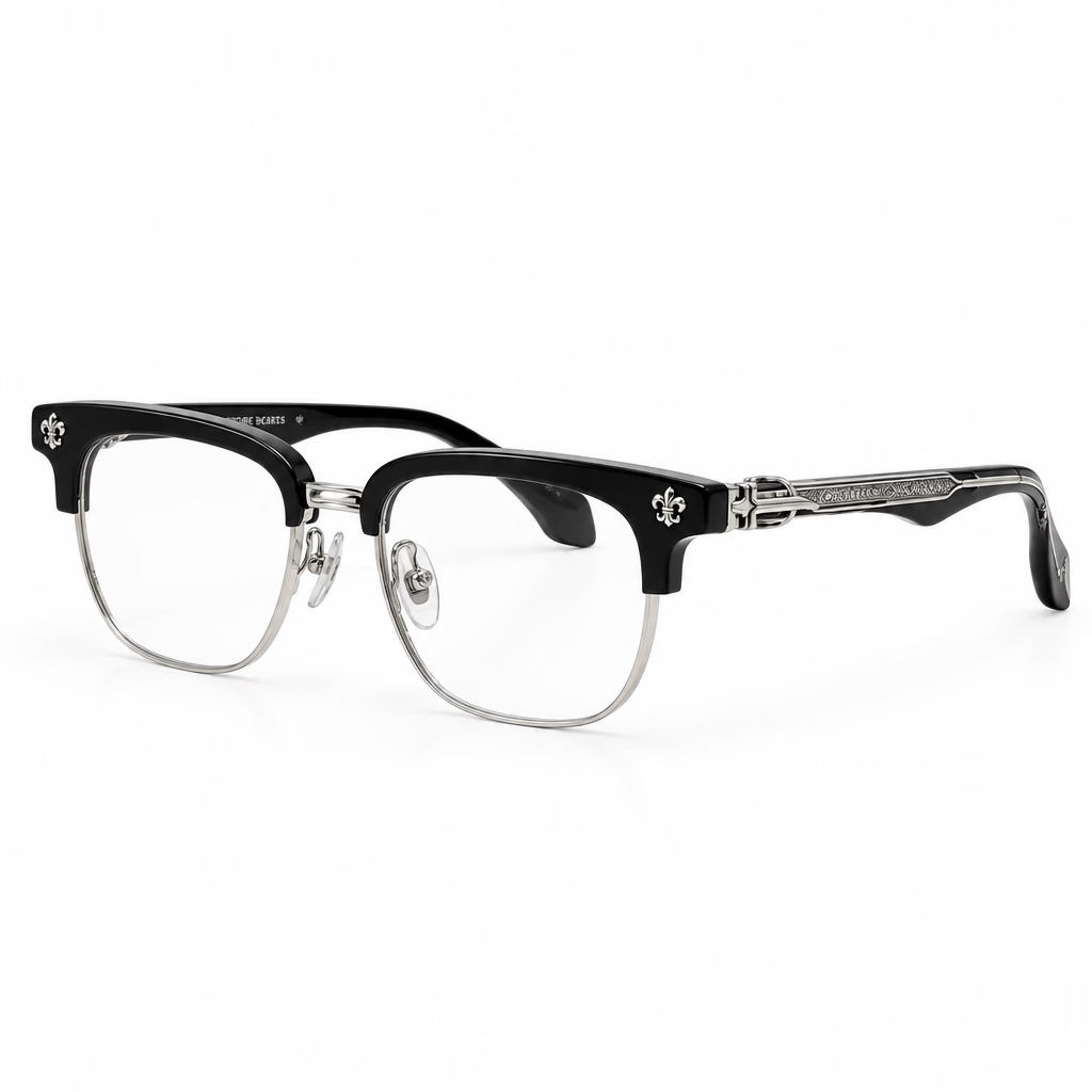 Chrome Hearts Unisex Black-Silver Titanium Semi-Rimless Optical Frames