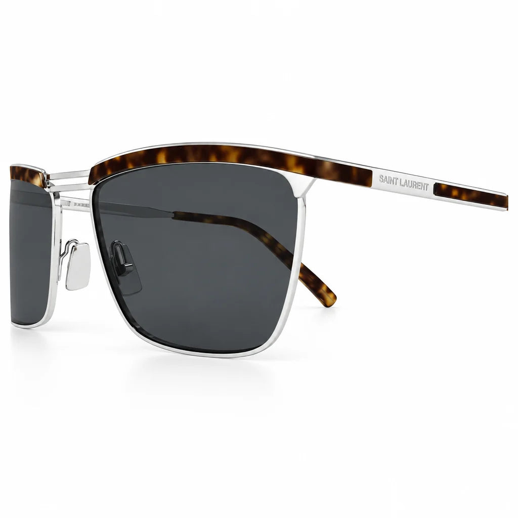Saint Laurent Men SL 795 Joe Square Silver / Havana Sunglasses