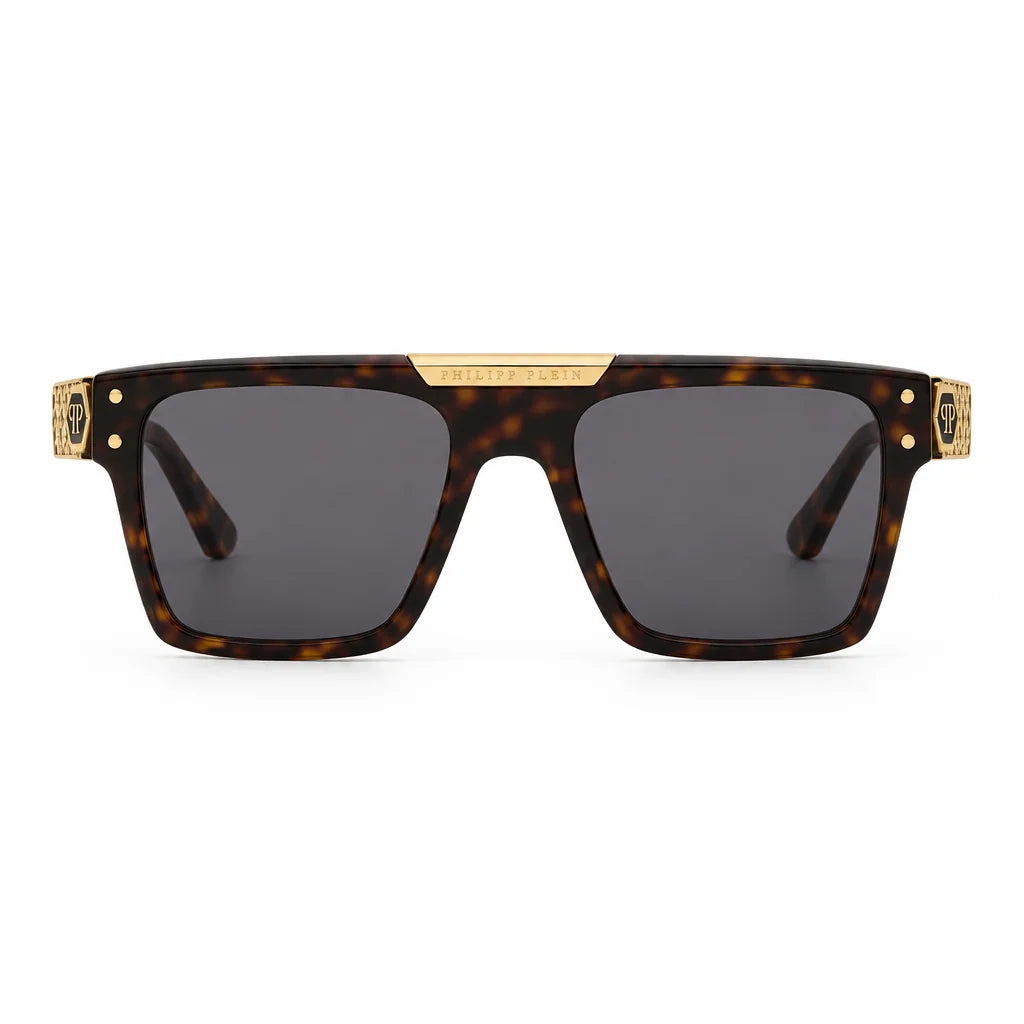 Philipp Plein Unisex SPP080 Geometric Havana / Gold Sunglasses