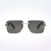 Philipp Plein Men Rimless Square Navigator Silver / Black Smoke Sunglasses