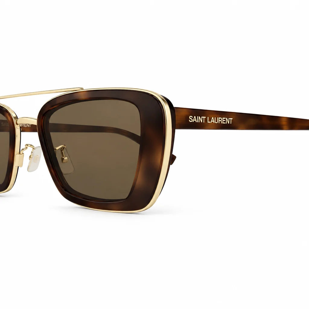 Saint Laurent Unisex SL 825 Rectangular 002 Shiny Havana / Brown Sunglasses