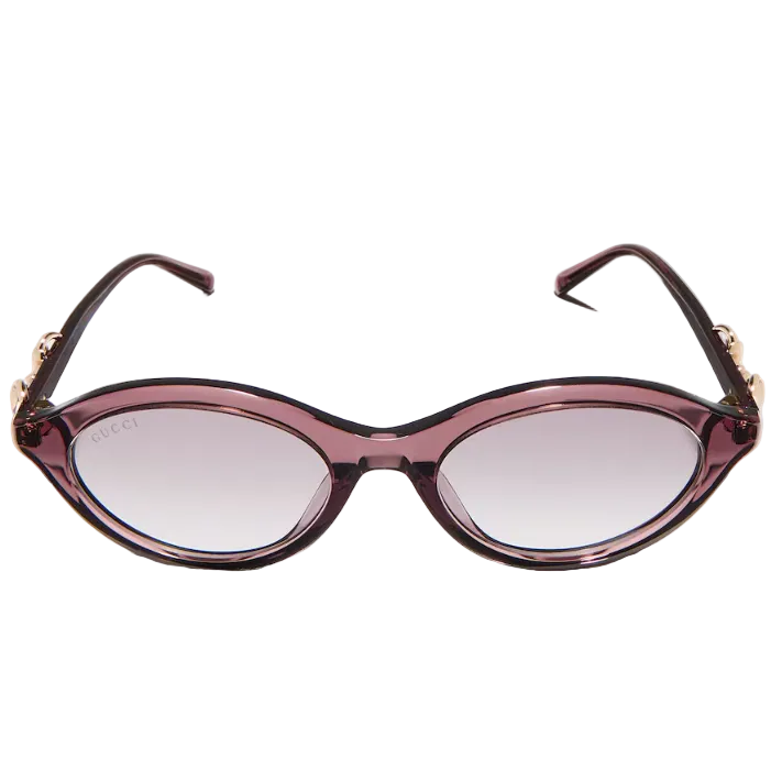 Gucci Women Oval Frame Transparent Brown Sunglasses