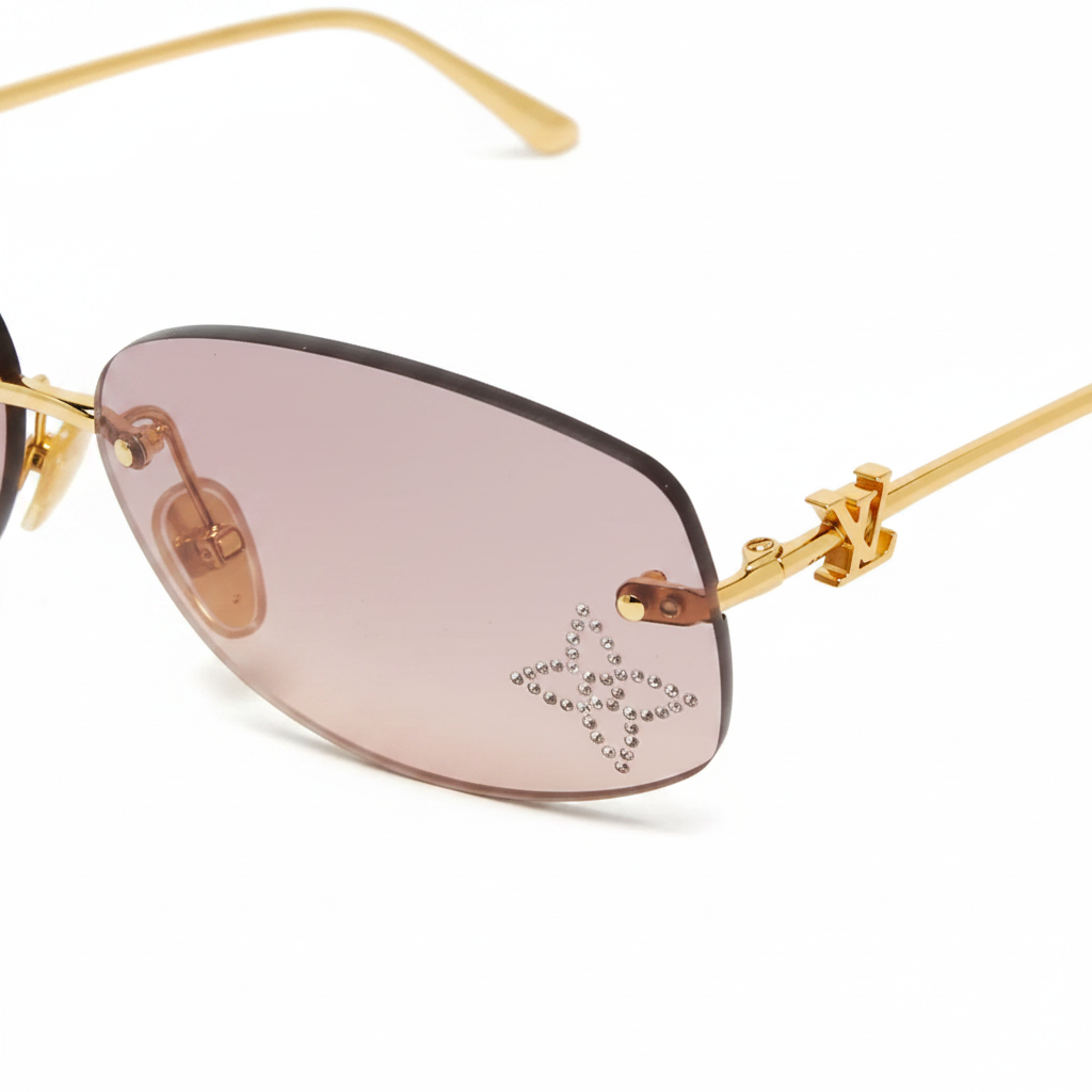 Louis Vuitton Women Crystal Oval Pink/Gold Tone Sunglasses