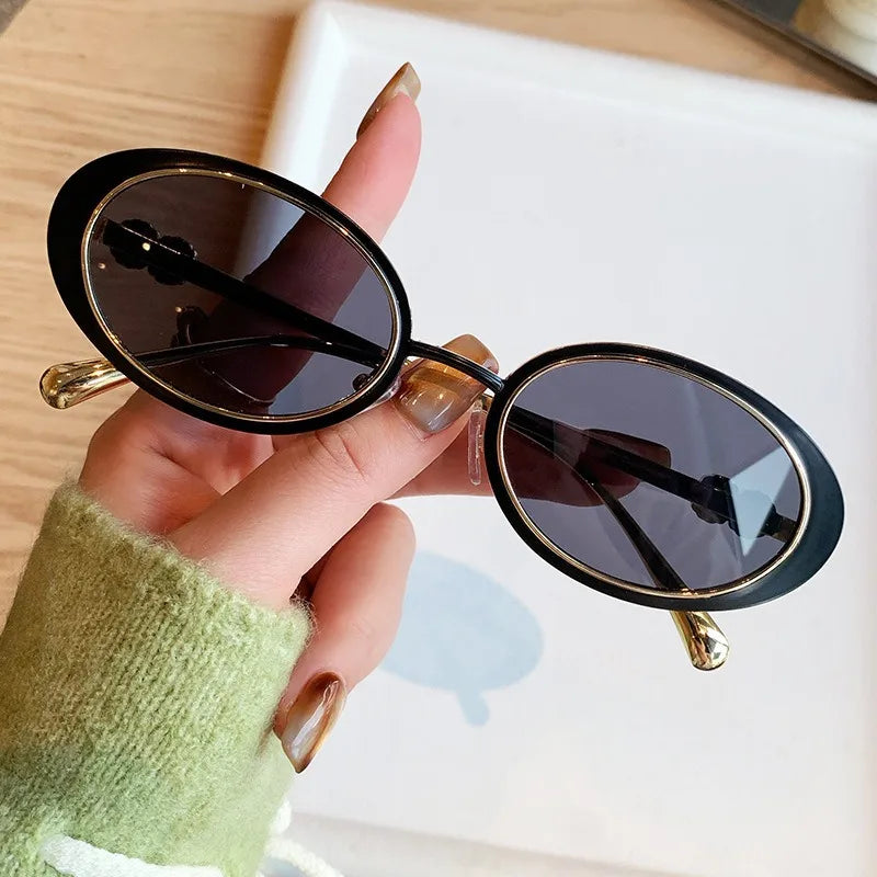 Chanel Women Oval Gold Black Gradient Sunglasses