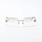 Chanel Unisex Coco Mark Clear Rhinestone Rimless Silver Sunglasses