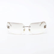 Chanel Unisex Coco Mark Clear Rhinestone Rimless Silver Sunglasses