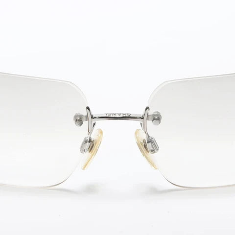 Chanel Unisex Coco Mark Clear Rhinestone Rimless Silver Sunglasses
