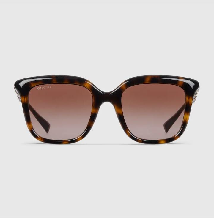 Gucci Women Square Frame Deep Shiny Brown Sunglasses