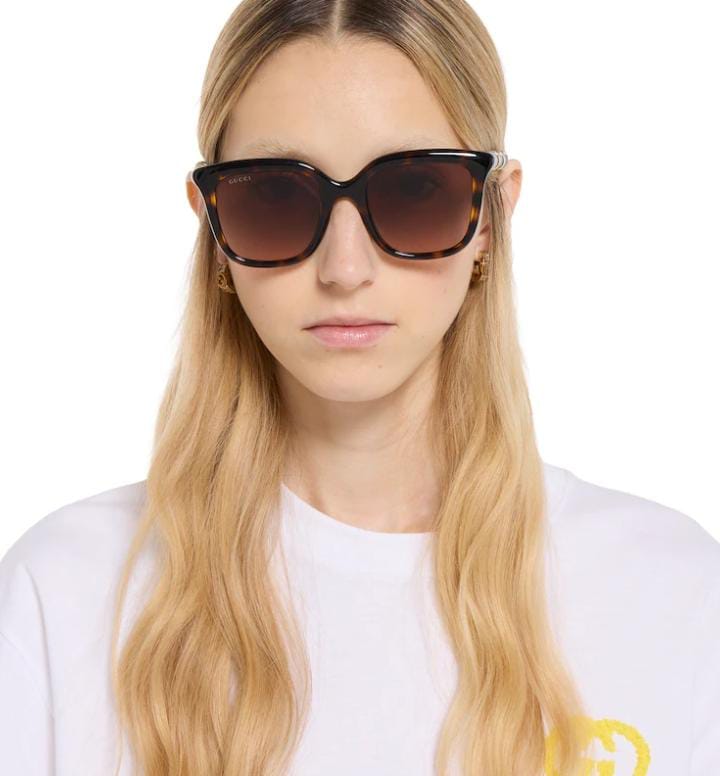 Gucci Women Square Frame Deep Shiny Brown Sunglasses