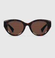 Gucci Women Low Nose Bridge Fit Dark Brown Sunglasses